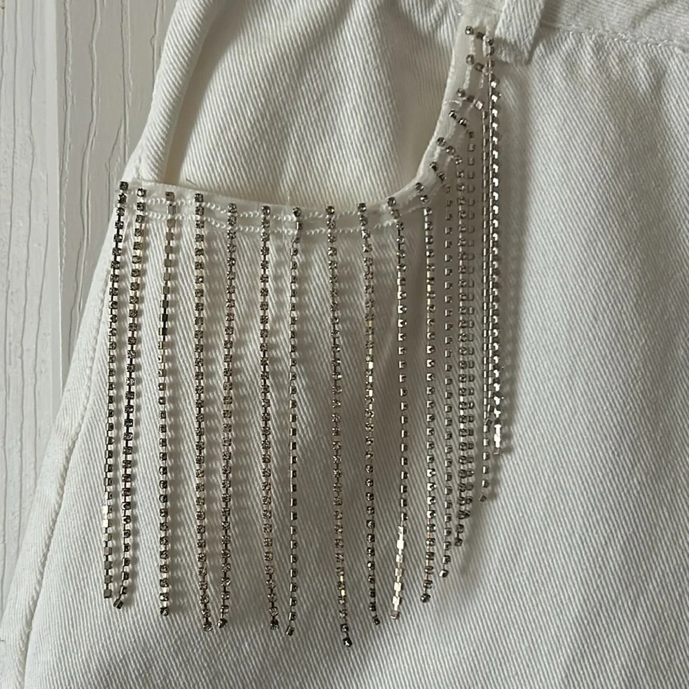 Cloud Ten She’s Stealing Our Hearts White Girls Trip Rhinestone Shorts Sz S‎